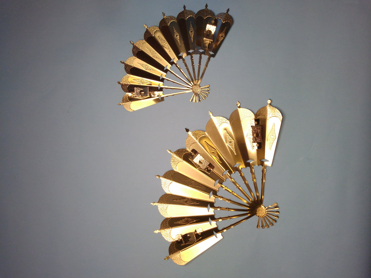 Vintage pair of gold tone fan wall decor
