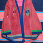 1970s orange leather/suede paneled cardigan with belt