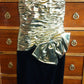 1980s gold taffeta and black velvet strapless mini dress