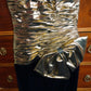 1980s gold taffeta and black velvet strapless mini dress