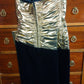 1980s gold taffeta and black velvet strapless mini dress