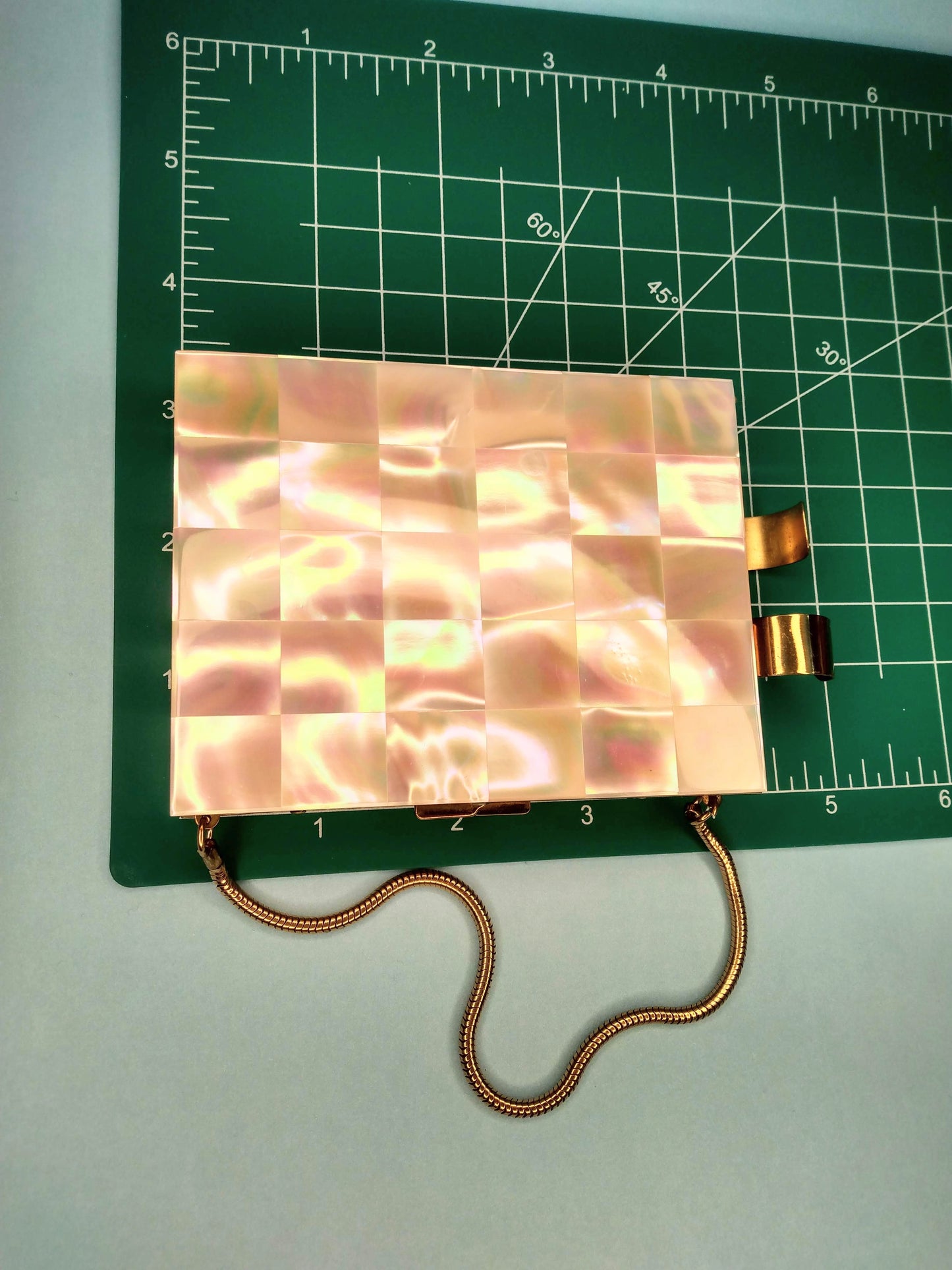 1950s mother of pearl and brass compact purse *FREE SHIPPING
